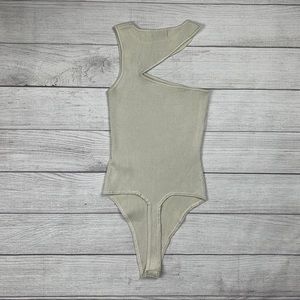 Beige Asymmetrical Cutout Bodysuit